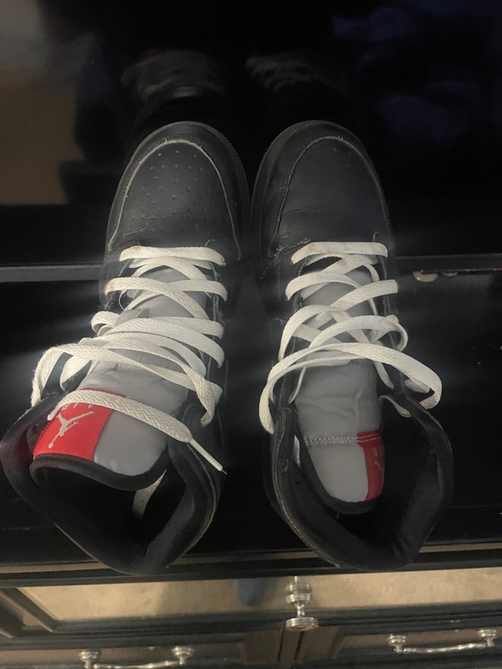 Jordan 1’s  Kids Black and Red High-Top Sneakers with White Laces